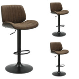 Brock - Adjustable Swivel Curved Back Wood Bar Stool With Faux Leather Seat
