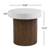 Mgo Cylindrical Side Table With Faux Stone Top And Wood Faux Base - Antique White / Natural