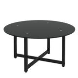JWS Round Glass Coffee Table, Clear Coffee Table, Modern Side Center Tables For Living Room