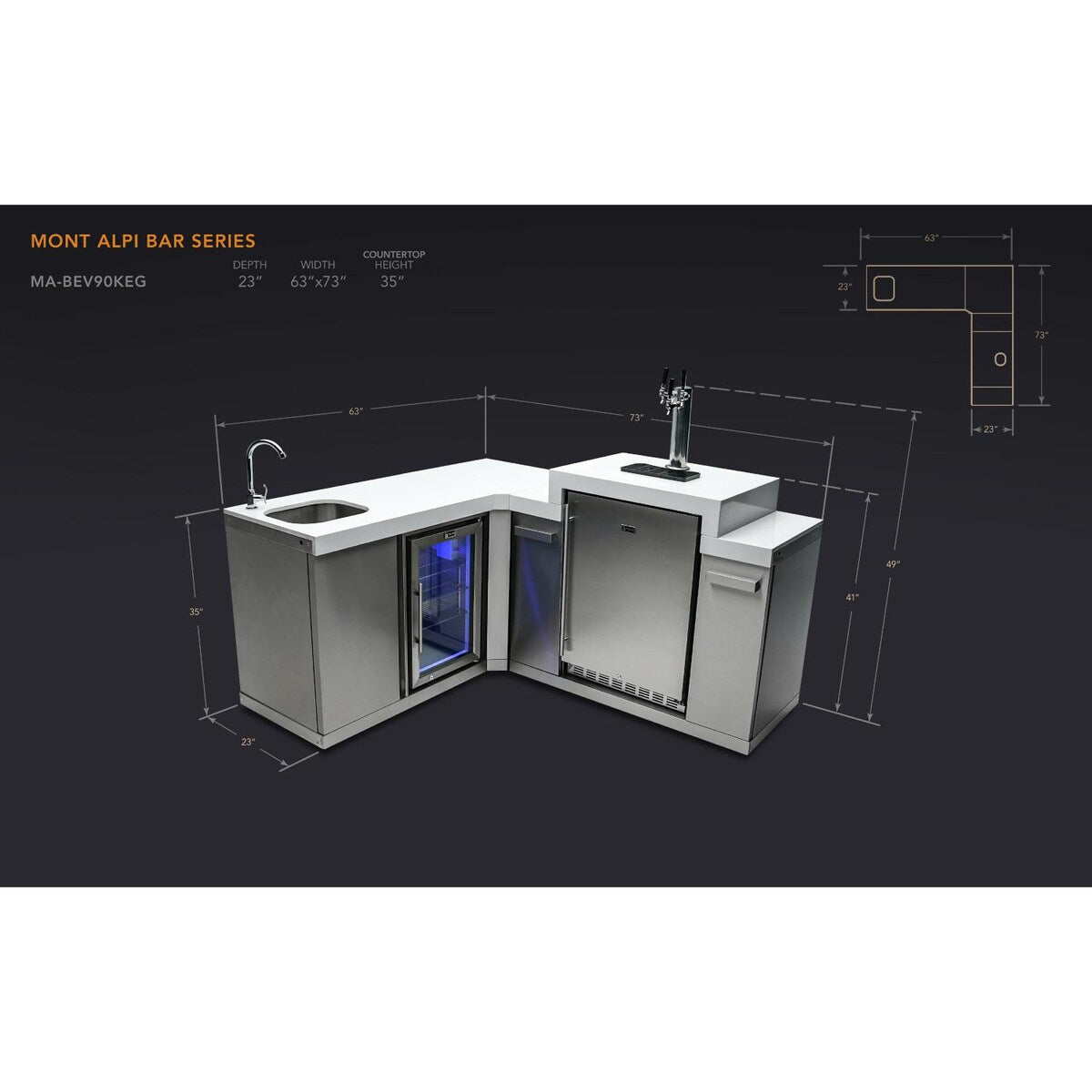 Mont Alpi Beverage Center W/ 90 Degree Corner & Kegerator - MA-BEV90KEG