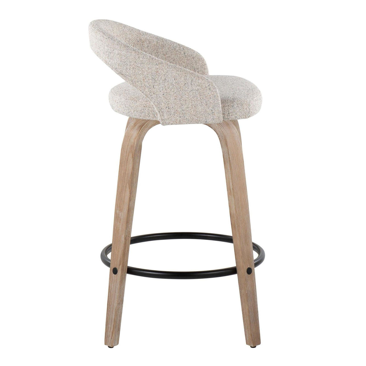 Grotto - Upholstered Fixed-Height Counter Stool (Set of 2) - Whitewashed Wood, Black Metal