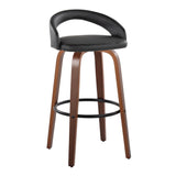 Grotto - Upholstered Fixed-Height Barstool (Set of 2) - Walnut Wood