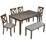 6 Pieces Kitchen Dining Set, Rectangular Wooden Dining Table With 4 Chairs And A Bench