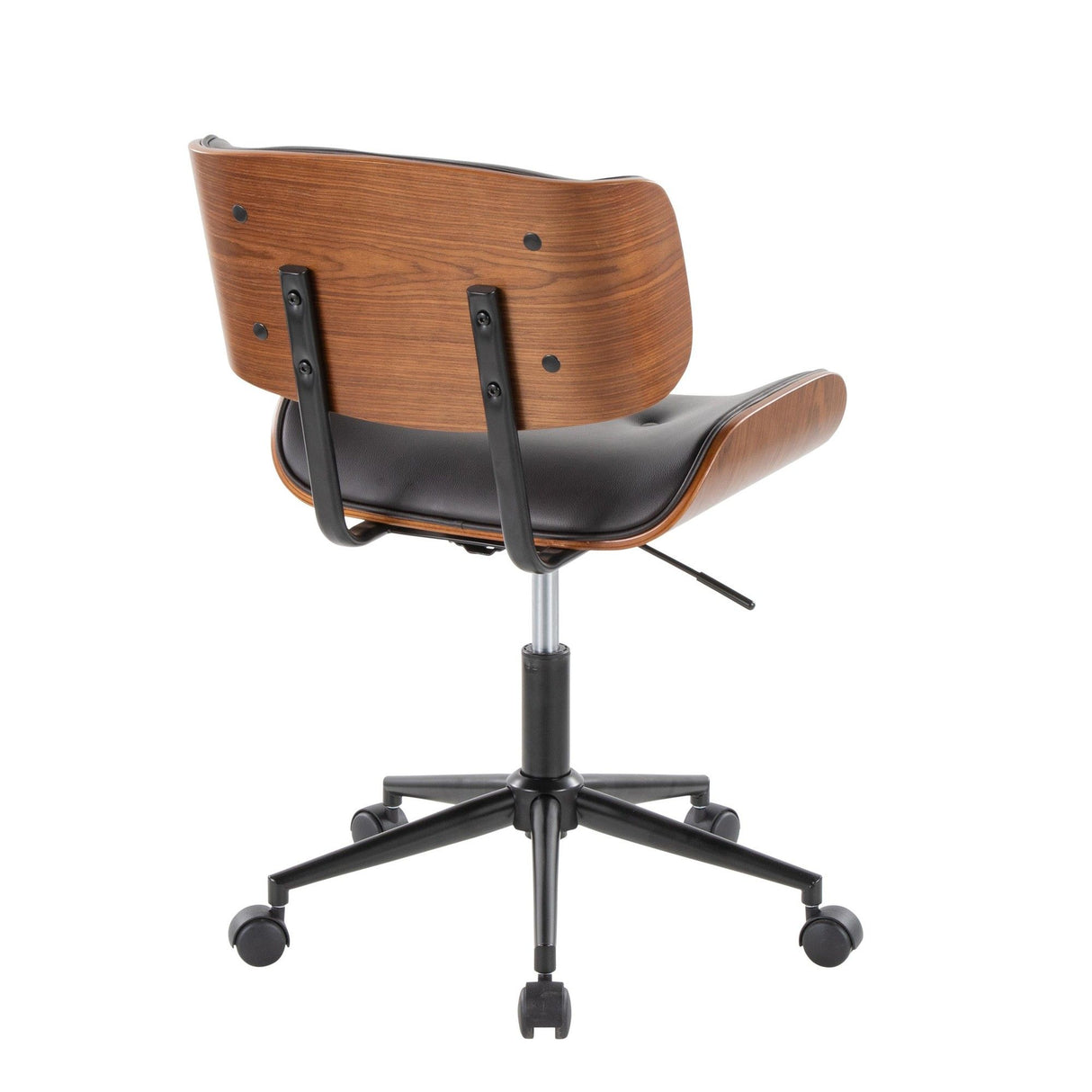 Lombardi - Mid-Century Modern Adjustable Office Chair With Swivel - Walnut Wood And Espresso Faux Leather