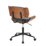 Lombardi - Mid-Century Modern Adjustable Office Chair With Swivel - Walnut Wood And Espresso Faux Leather