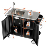 Outdoor Grill Cart With 304 Stainless Steel Sink And Cabinet - Black / Silver