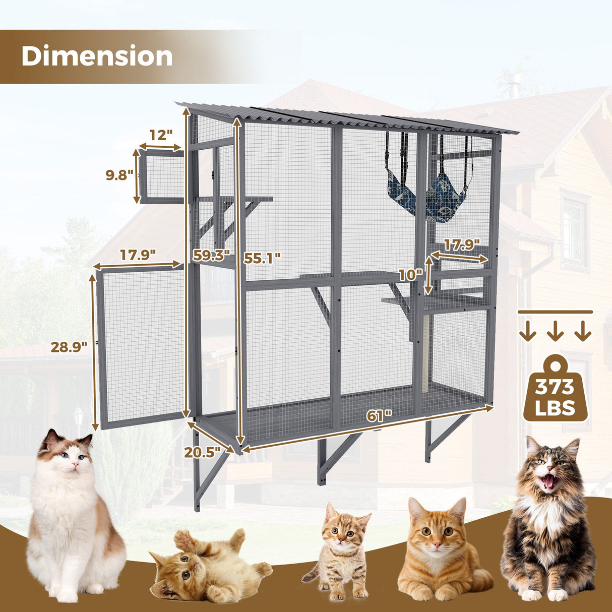 Large Walk In Outdoor Catio For Cats With Roof And 3 Access Doors - Gray
