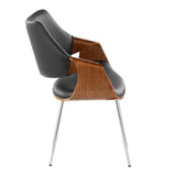 Curvo - High Back Chair (Set of 2) - Chrome Metal, Walnut Wood, Black Faux Leather