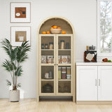 Tall Arched Kitchen Pantry, Modern Farmhouse Wood Kitchen Storage Cabinets, Arched Storage Display Cabinet With Adjustable Shelves, Versatile Cupboard For Kitchen, Dining Room - Natural