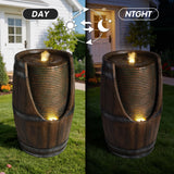Rustic Barrel Water Fountain With LED Light