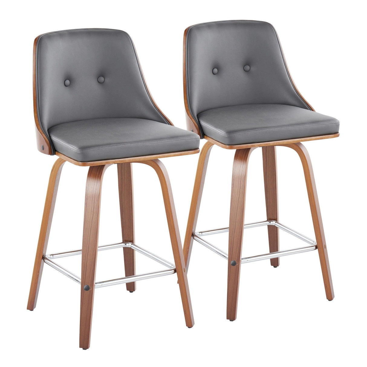 Gianna - Fixed-Height Swivel Counter Stool (Set of 2) - Walnut Frame And Square Footrest