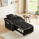 Convertible Velvet 3 In 1 Sofa Bed With Adjustable Sleeper Chair And Multi Pockets