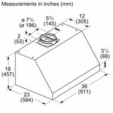 Bosch DUHP6853UC range hood dimensions line drawing