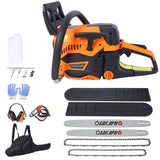 62Cc Gas Powered Chainsaw 2 Cycle Handheld Cordless Chain Saw Aluminium 18" And 20" Guide Bar - Orange