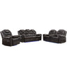 3 Pieces Recliner Sofa Sets Home Theater Seating Manual Recliner Chair With Center Console And LED Light Strip For Living Room