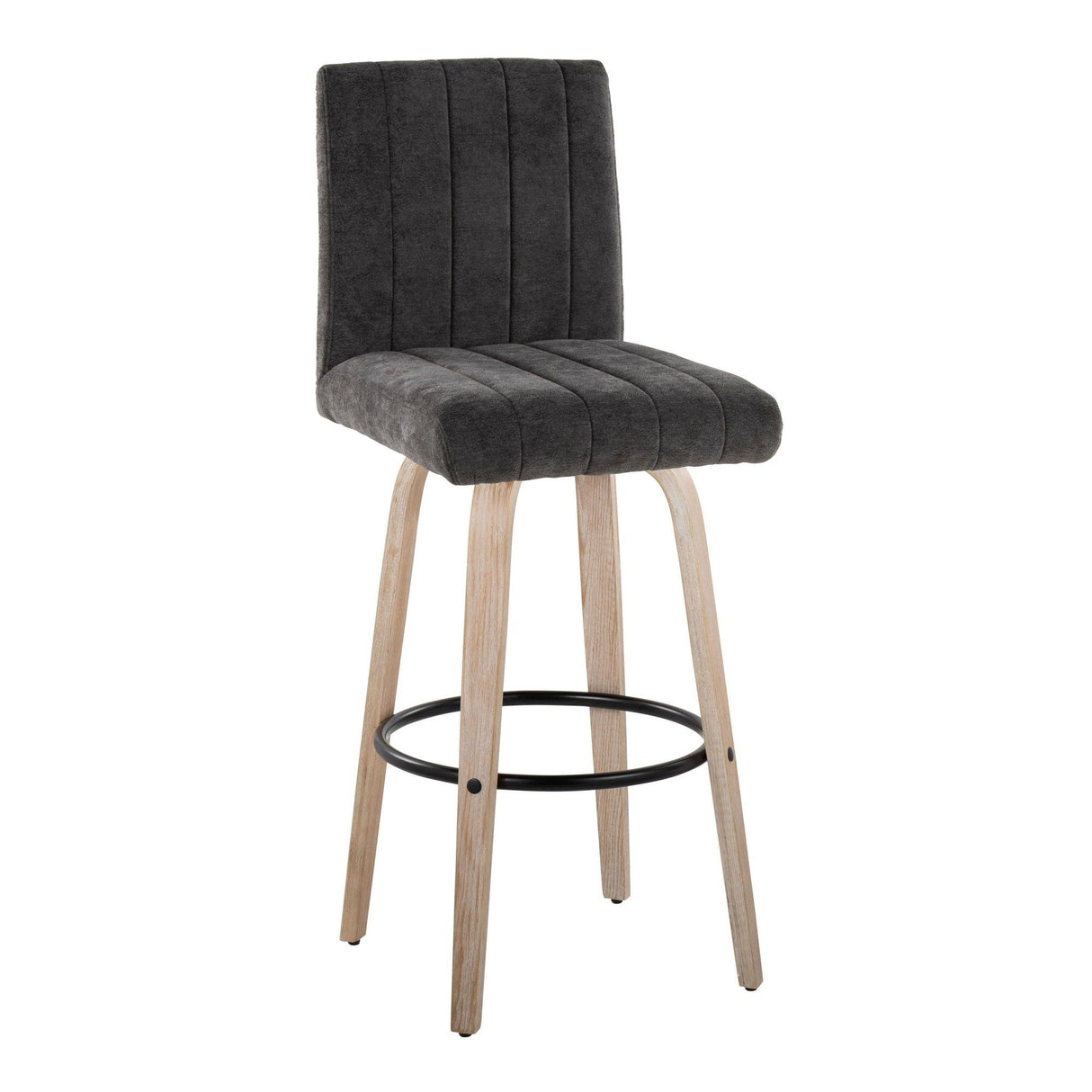 Hannah - 30" Fixed-Height Barstool With Swivel And Round Black Metal Footrest (Set of 2) - Whitewashed Wood