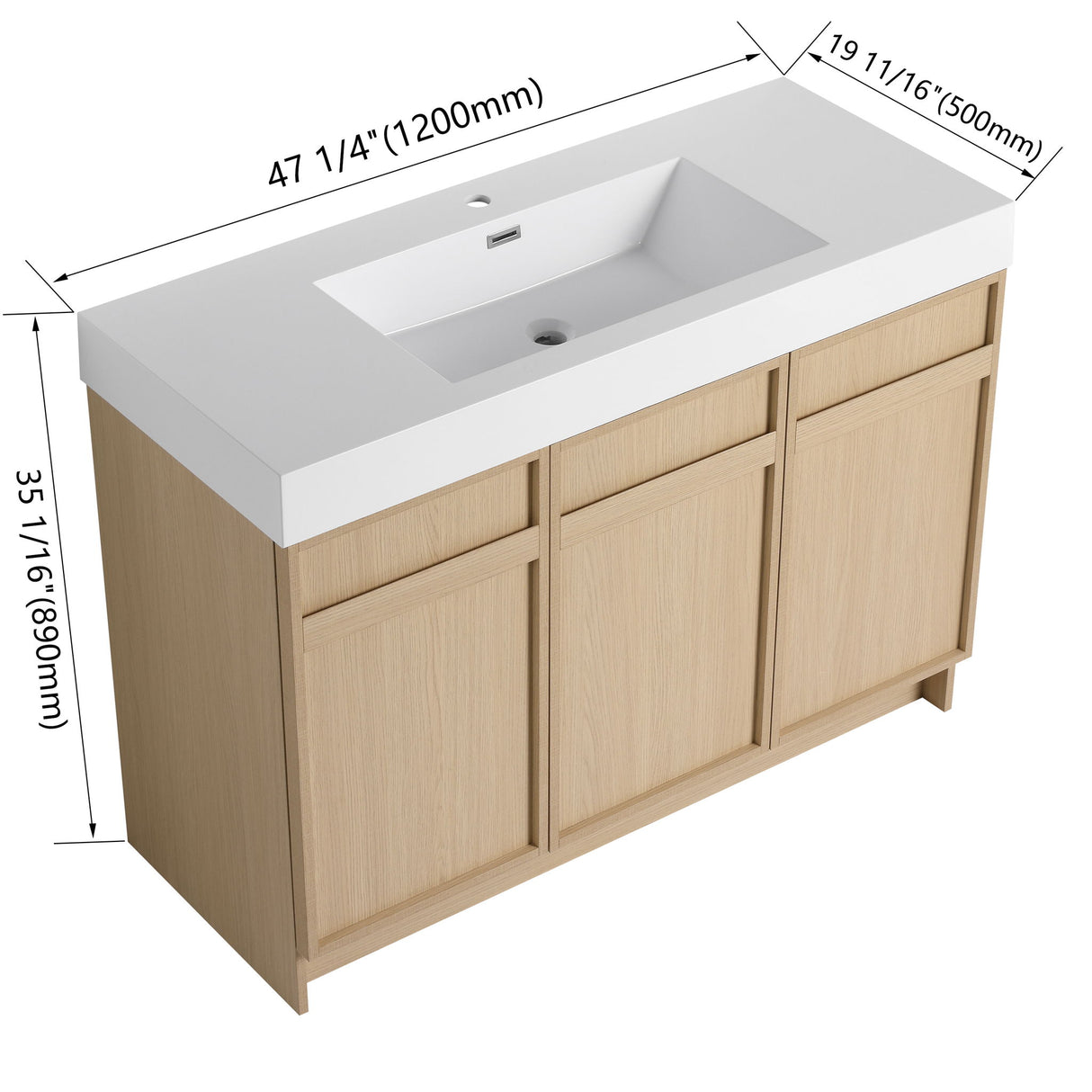 Freestanding Bathroom Vanity With Resin Sink & Soft Close Cabinet Doors
