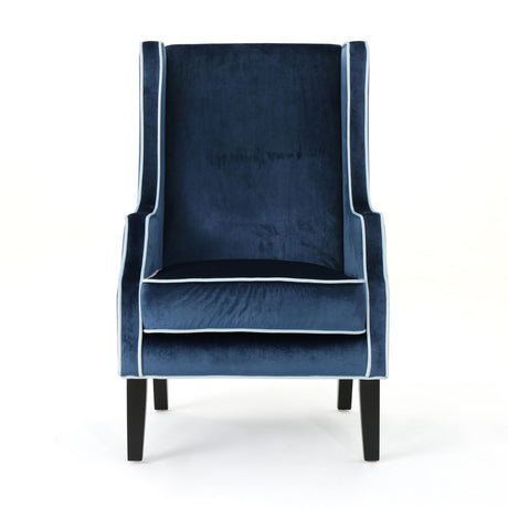 Elegant Velvet Club Chair With Tonal Piping
