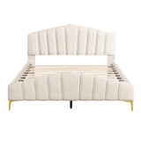 Platform Bed With Thick, Stylish Stripe Decorated Bedboard And Elegant Leg