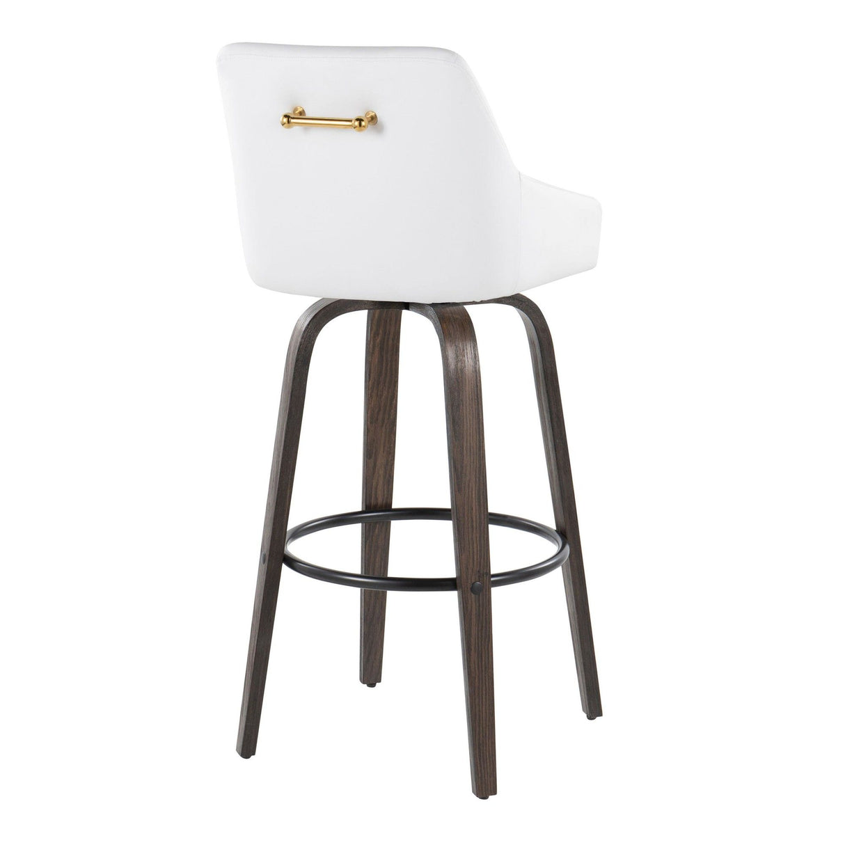 Hannah - 30" Fixed-Height Barstool With Swivel And Round Black Metal Footrest (Set of 2) - Walnut Glazed Wood