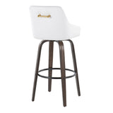 Hannah - 30" Fixed-Height Barstool With Swivel And Round Black Metal Footrest (Set of 2) - Walnut Glazed Wood