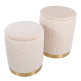 Marla - Contemporary/Glam Quilted Ottoman (Set of 2) - Gold Metal And Cream Velvet