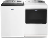 Maytag MED7205RW dryer shown with matching top load washer
