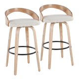Grotto - 30" Fixed-Height Barstool With Swivel And Round Black Metal Footrest (Set of 2) - White Washed Wood And Oat Fabric