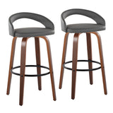 Grotto - Upholstered Fixed-Height Barstool (Set of 2) - Walnut Wood