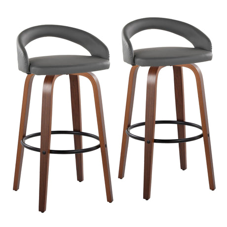 Grotto - Upholstered Fixed-Height Barstool (Set of 2) - Walnut Wood