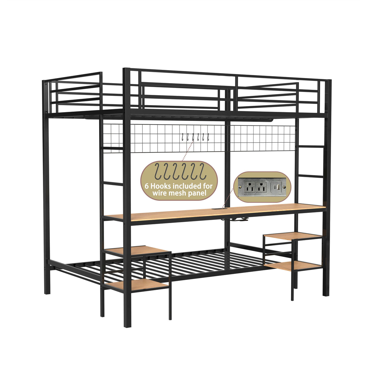 Ethan - Bunk Bed With Desk, Charging Station, Storage Shelves