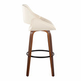 Fabrizzi - 30" Fixed-Height Barstool With Swivel And Round Black Metal Footrest (Set of 2) - Walnut Wood