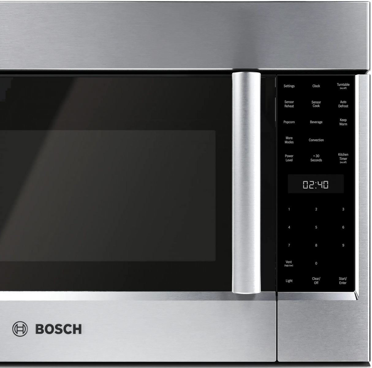 Bosch HMV8054U over-the-range microwave control panel detail