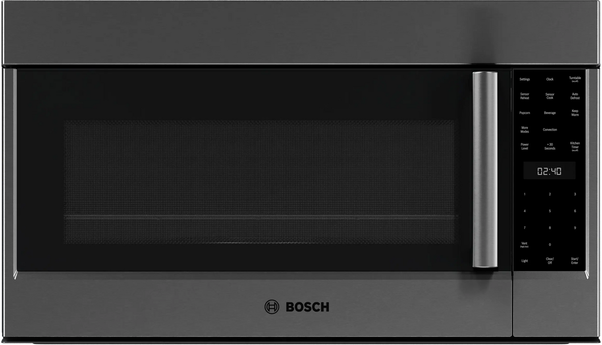 Bosch HMV8045U 30 inch over-the-range convection microwave black stainless steel front view