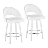 Cinch - Contemporary Fixed-Height Swivel Counter Stool (Set of 2) - White Wood And Round Silver Footrest