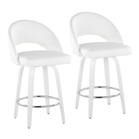 Cinch - Contemporary Fixed-Height Swivel Counter Stool (Set of 2) - White Wood And Round Silver Footrest