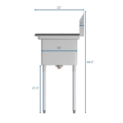 29 in. One compartment Stainless Steel Commercial Restaurant Sink with Drainboard, Bowl Size 14" x 16" x 11" SA141611-12L3.
