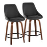 Diana - 24" Fixed-Height Counter Stool With Swivel And Round Black Metal Footrest (Set of 2) - Walnut Wood