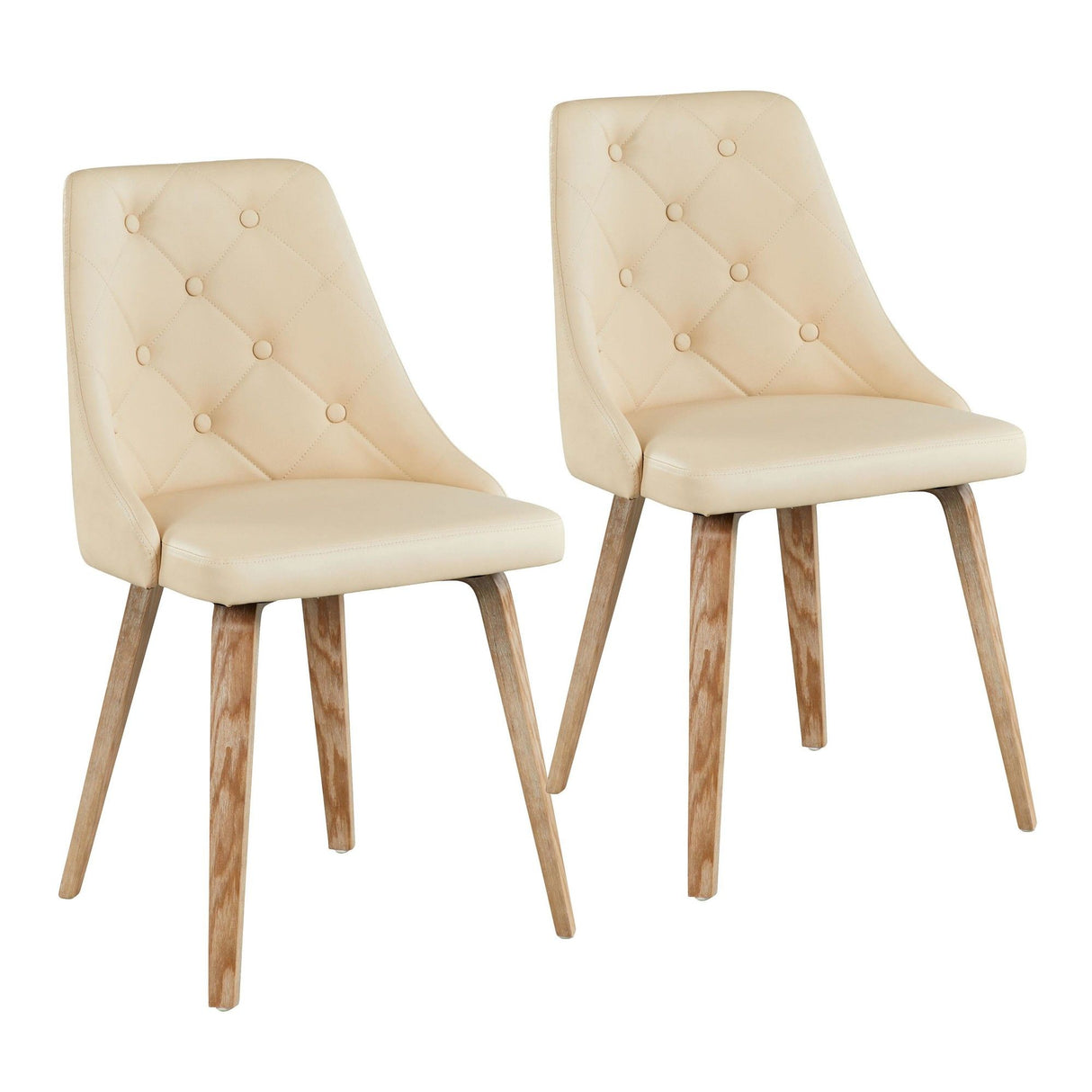 Giovanni - Chair (Set of 2) - Whitewashed Wood, Cream Faux Leather