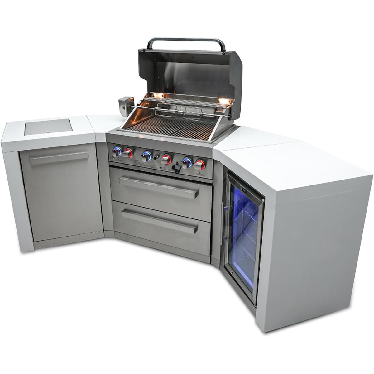 Mont Alpi Deluxe Series 8.5 Ft U-Shaped Natural Gas Outdoor Kitchen Island w/ Side Burner & Fridge - MAi400-D45FC
