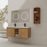 48" Wall Mounted Bathroom Vanity With Double Resin Sink And Storage Rack Soft Close Doors Plywood Construction - Imitative Oak