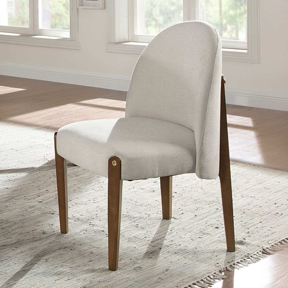 Gamarya - Side Chair Set of 2) - White Fabric & Oak