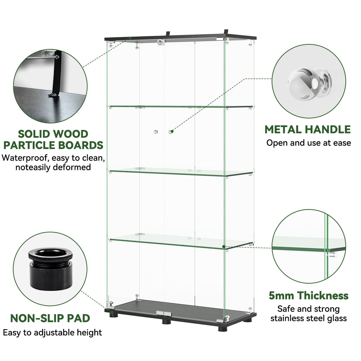 Display Cabinet With Shelf Double Doors And Lock