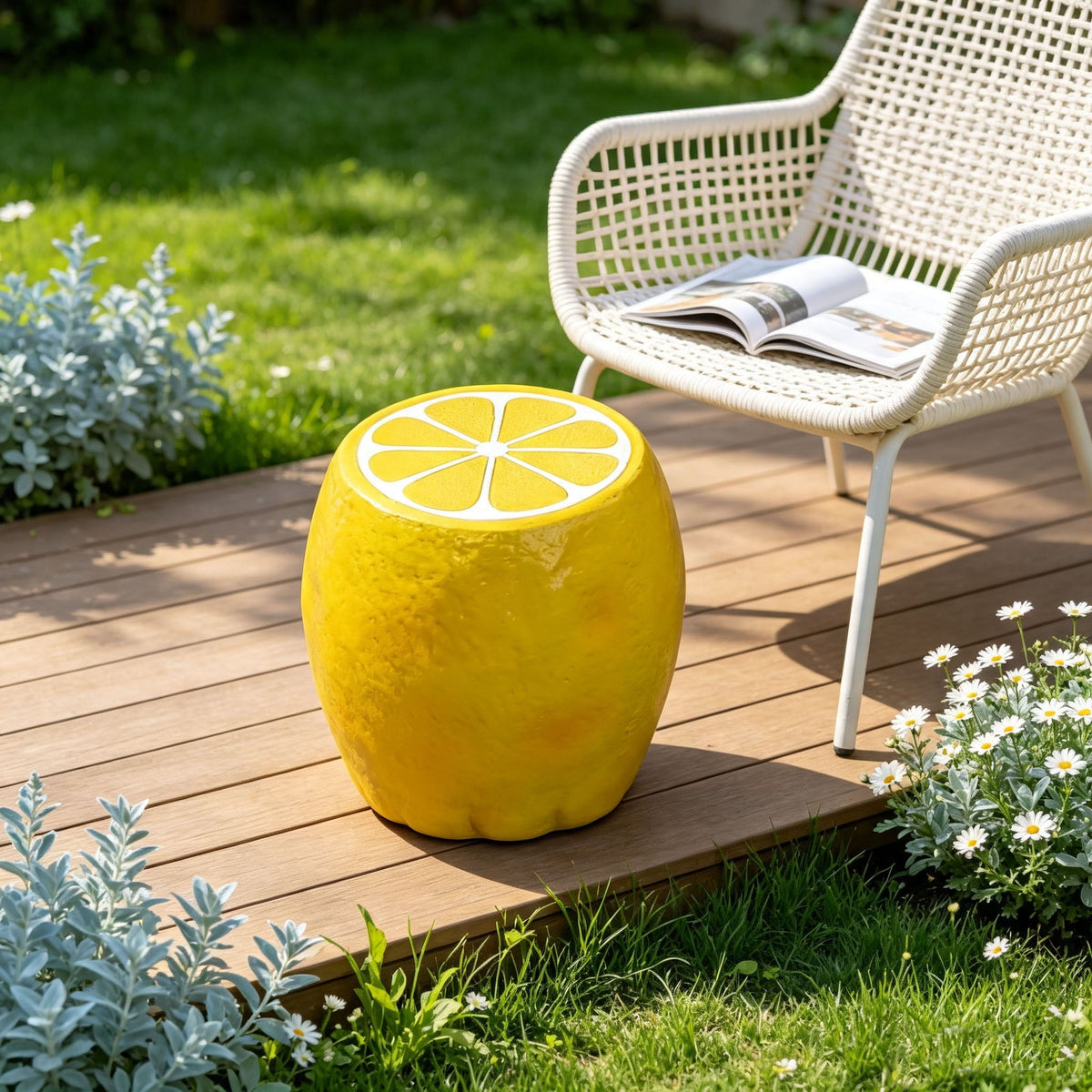 Lemon Fruit Stool, Ideal For Indoor Outdoor Home Decor - Yellow