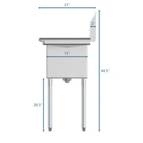 60 in. Two Compartment Stainless Steel Commercial Sink with 2 Drainboards, Bowl Size 15"x 15"x 12" SB151512-15B3.