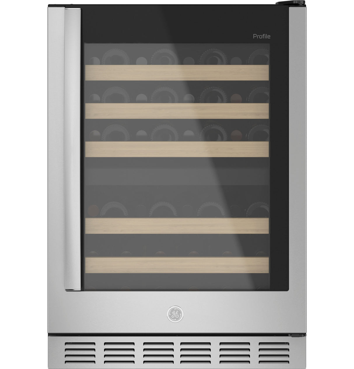 GE PWS06DSPSS 24 in. Undercounter Wine Cooler with Wood Racks, Dual Temperature Zones & 44 Bottle Capacity - Stainless Steel