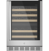 GE PWS06DSPSS 24 in. Undercounter Wine Cooler with Wood Racks, Dual Temperature Zones & 44 Bottle Capacity - Stainless Steel