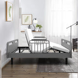 Electric Adjustable Hospital Bed For Home Use With Wired Remote Control, Memory Foam Mattress - Gray / White