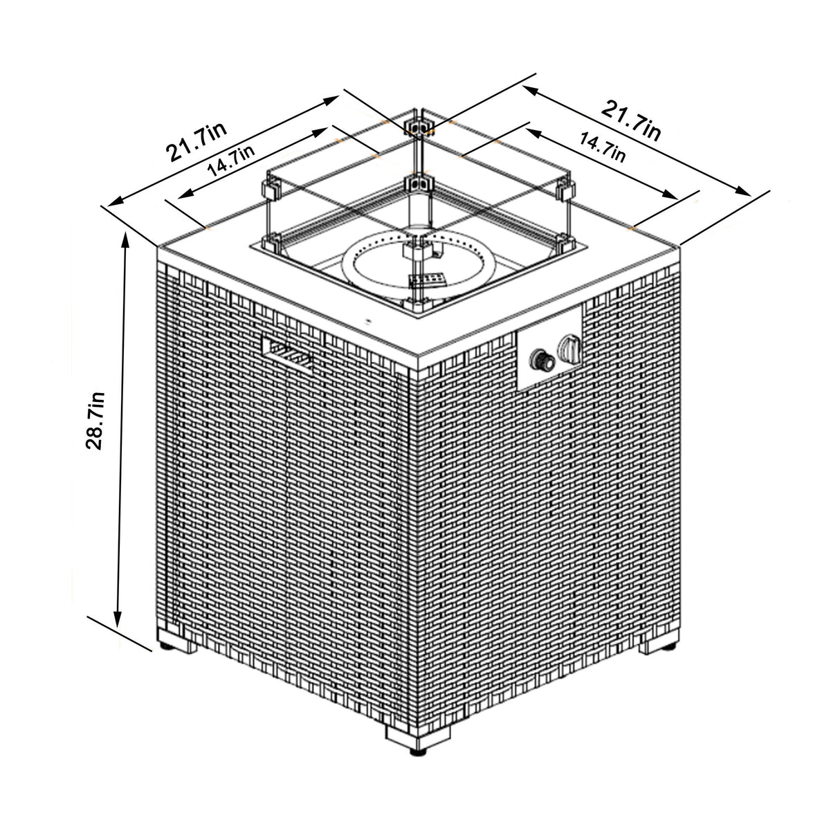 Propane Gas Square Fire Pit, Tile Tabletop With Beautiful Wicker Base For Outside