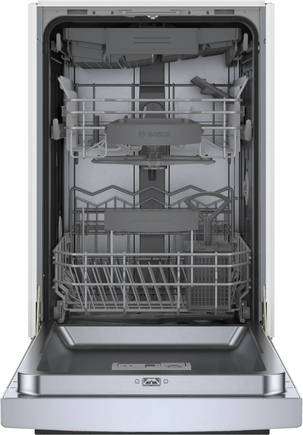 Bosch SPE68C75UC door open with racks pushed in